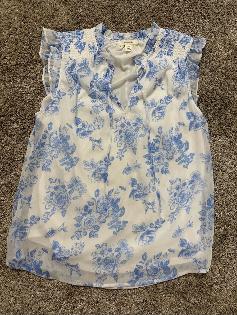 #24 Tamara H  Blue Floral Ruffle-Sleeve Camisole